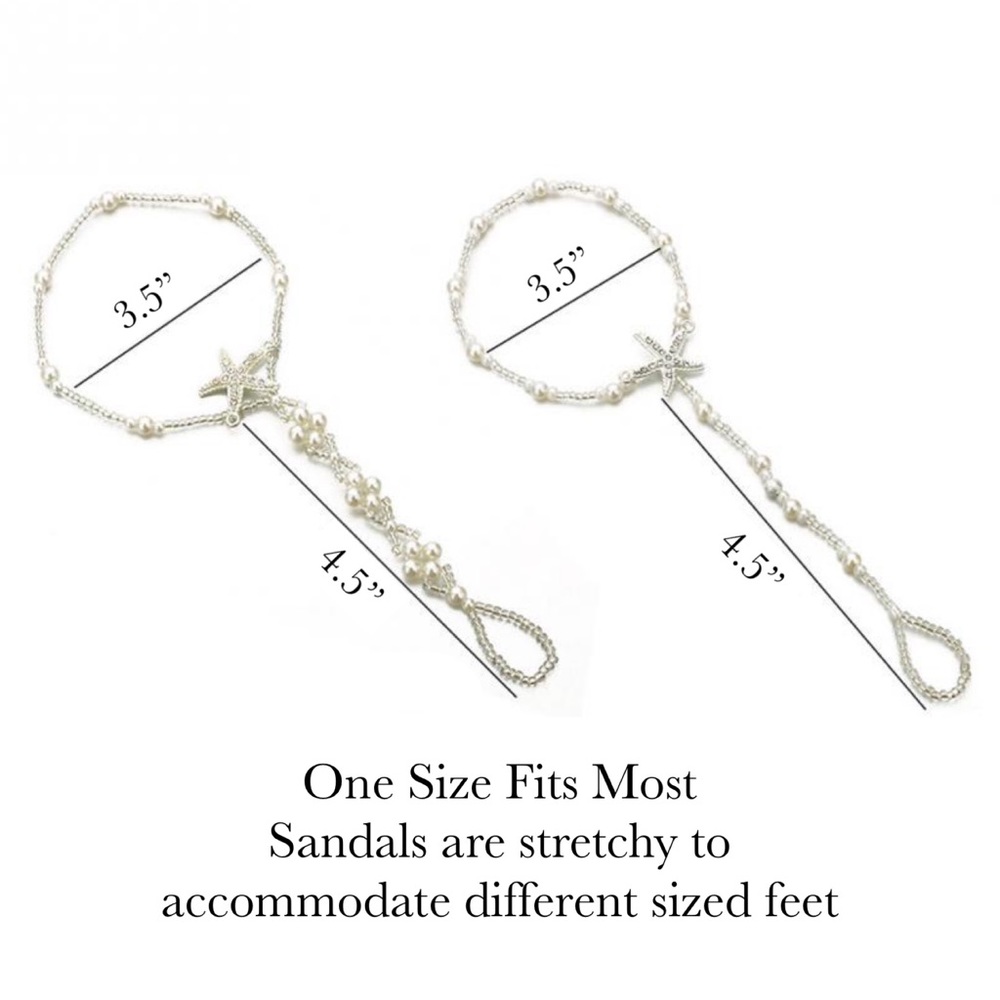 2 Pcs Pearl Starfish Barefoot Sandals Anklet Set - Picture 16 of 16